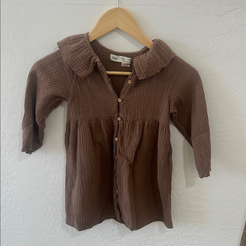 Zara Brown Button Down Shirt Casual Knit